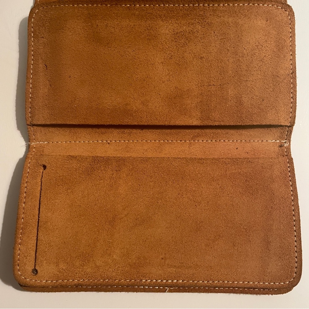 Vtg 1970's Hippie Suede Wallet Floral Snap Closure Clutch Brown Leather Brazil - Picture 5 of 10